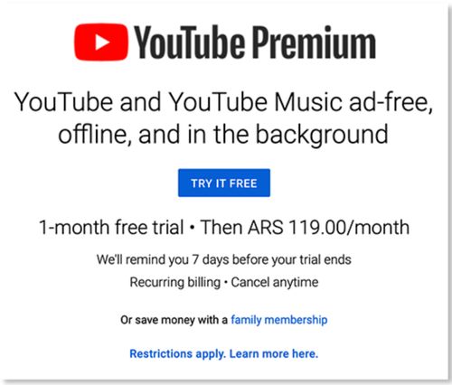 Youtube Premium 訂閱方案